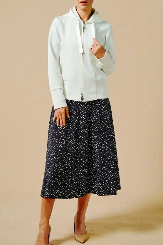 4-Way Stretch:Navy Dot Collared Flared Dress