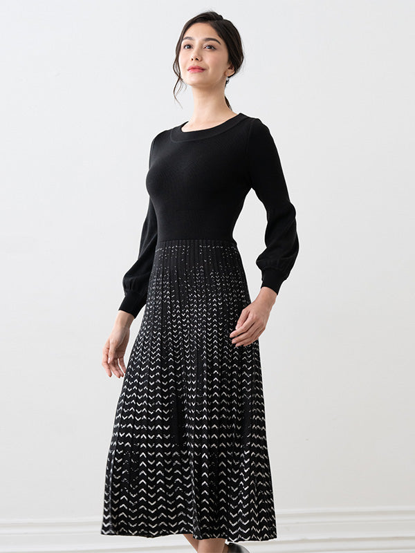 Black x Mocha Docking Pleats Knit Dress