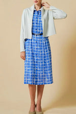 Stretch Chiffon:Lapis Lattice Shirt Dress With Bowtie