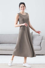 Long Length:Taupe Ribbed Flared Long Dress