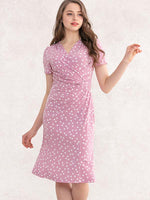 Pink Dot Gathered Short-Sleeved Dress