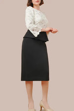Space Material x Lace:White X Black Lace Peplum Docking Dress