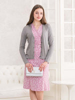 Pink Dot Gathered Short-Sleeved Dress