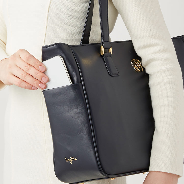 Navy Vegan Leather Airy Tote