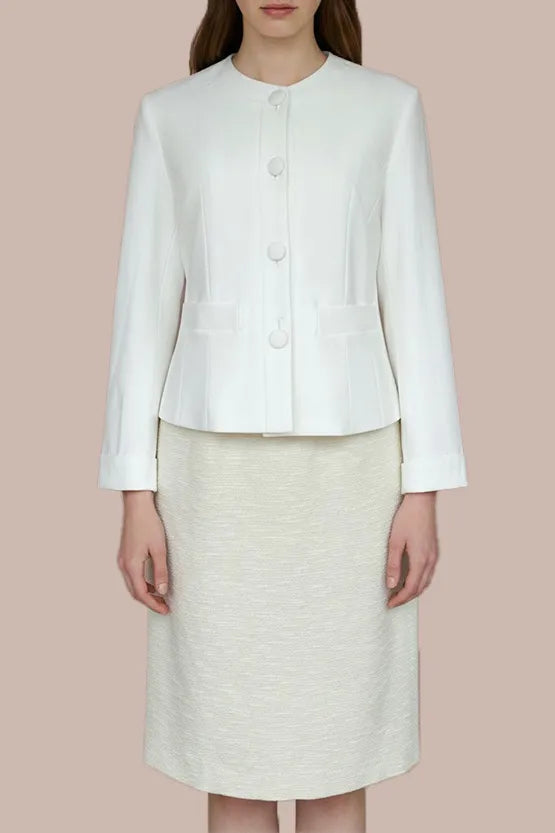 【ストレッチジャカード】ノーカラーショート丈ジャケット