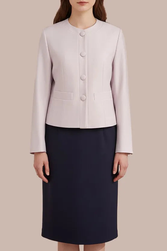 【ストレッチジャカード】ノーカラーショート丈ジャケット