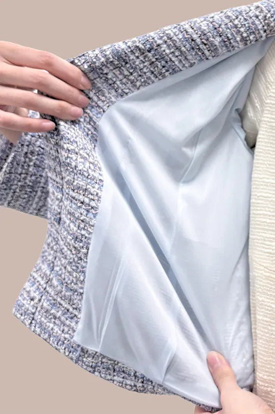 【ブークレーツイード】ノーカラーショート丈ジャケット