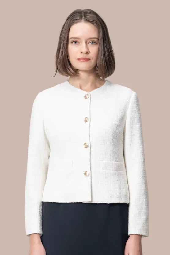 【ラメツイード】ノーカラーショート丈ジャケット