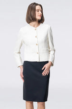 Stretch Lame Tweed:No-Collar Short Jacket