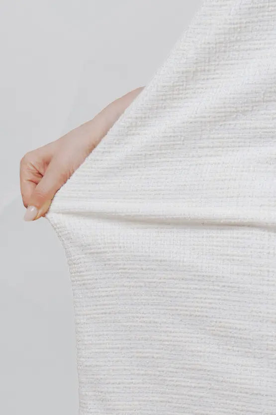Stretch Lame Tweed:No-Collar Short Jacket