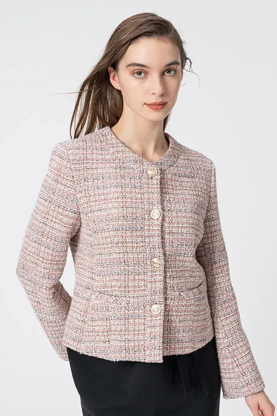 Boucle Tweed: Collarless Short Jacket