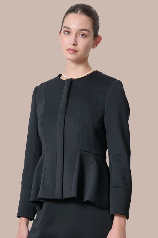 ブラックペプラムジャケット 宇宙素材】ジップペプラムジャケット– kay me