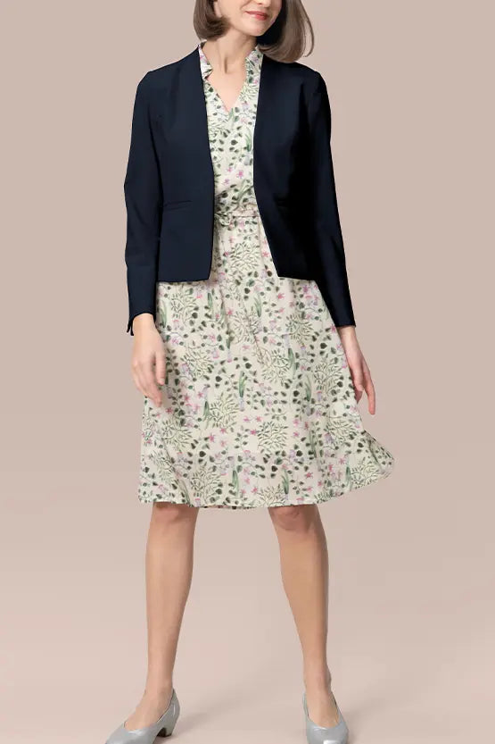 【スマートストレッチ】フロントホックノーカラージャケット・裏地なし