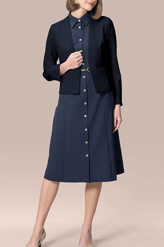 【スマートストレッチ】フロントホックノーカラージャケット・裏地なし