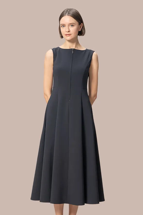 【アクティブクール】Aラインフロントジップロングワンピース