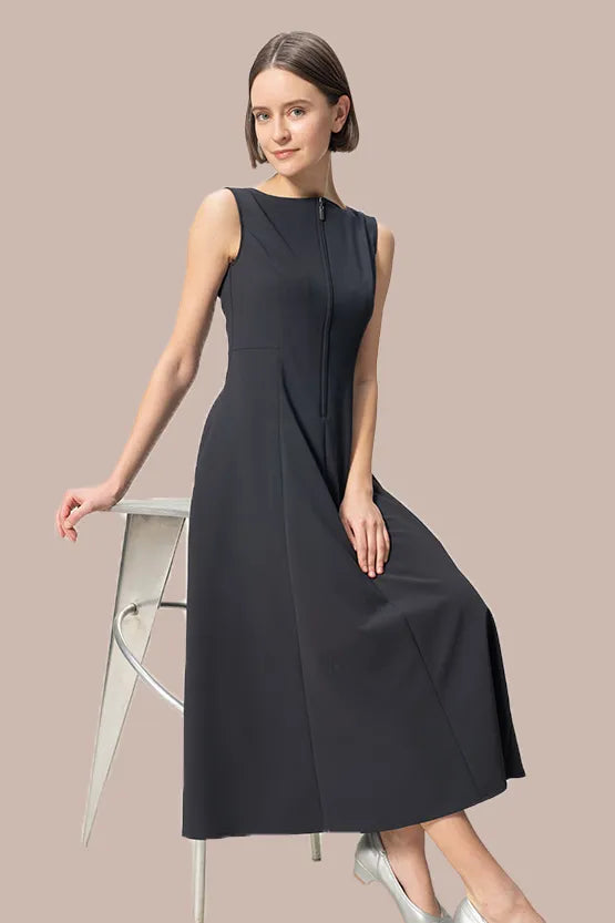 【アクティブクール】Aラインフロントジップロングワンピース