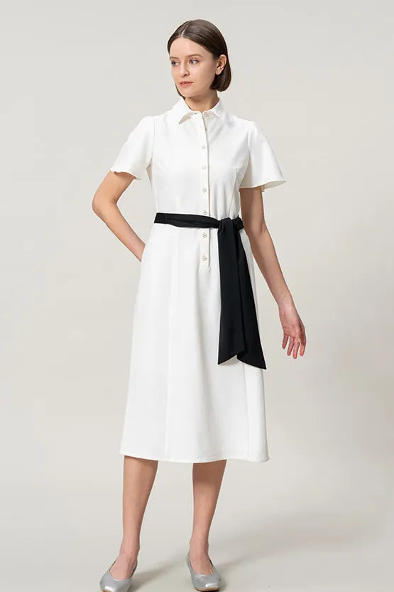 Stretch Sucker: Stretch Seersucker Bow-Tie Shirt Dress