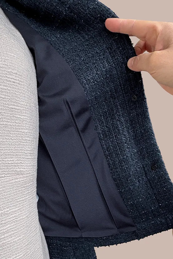 【ブークレーツイード】ノーカラーショート丈ジャケット