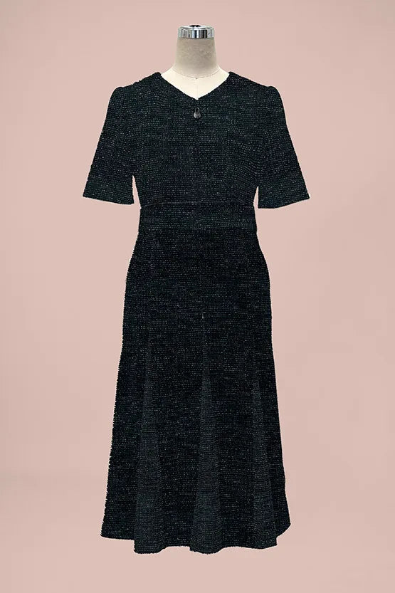 【ストレッチラメツイード】ノーカラージャケット×マーメイドワンピース ネイビー セレモニーセットアップ