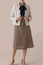 Chiffon Georgette:Monogram Brown Shirt Dress With Bowtie