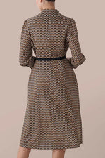 Chiffon Georgette:Monogram Brown Shirt Dress With Bowtie