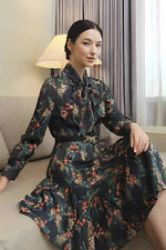 Stretch Chiffon:Black Garden Mermaid Dress With Tie