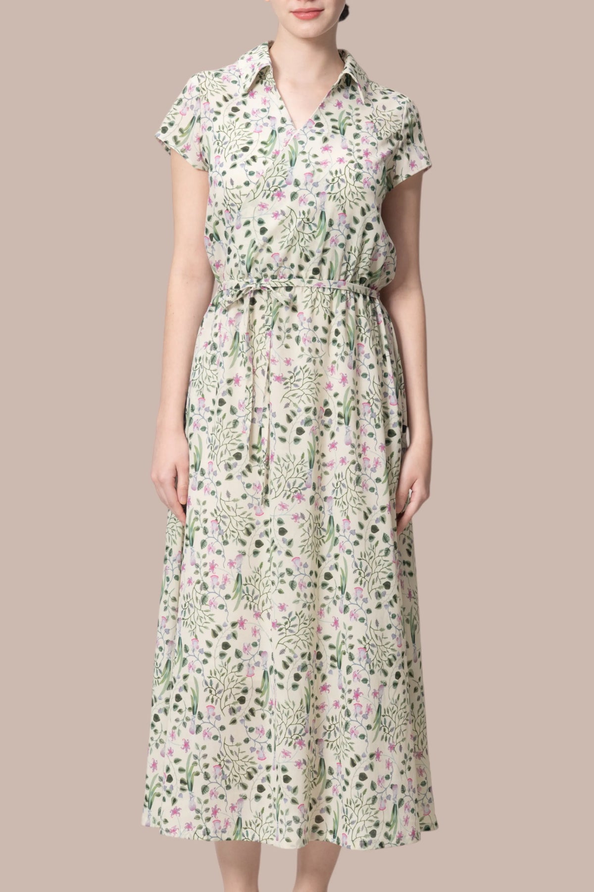 【ストレッチシフォン】衿付きカシュクールワンピースロング