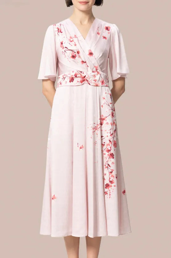 Stretch Georgette SAKURA Flare Dress with Bell Sleeves