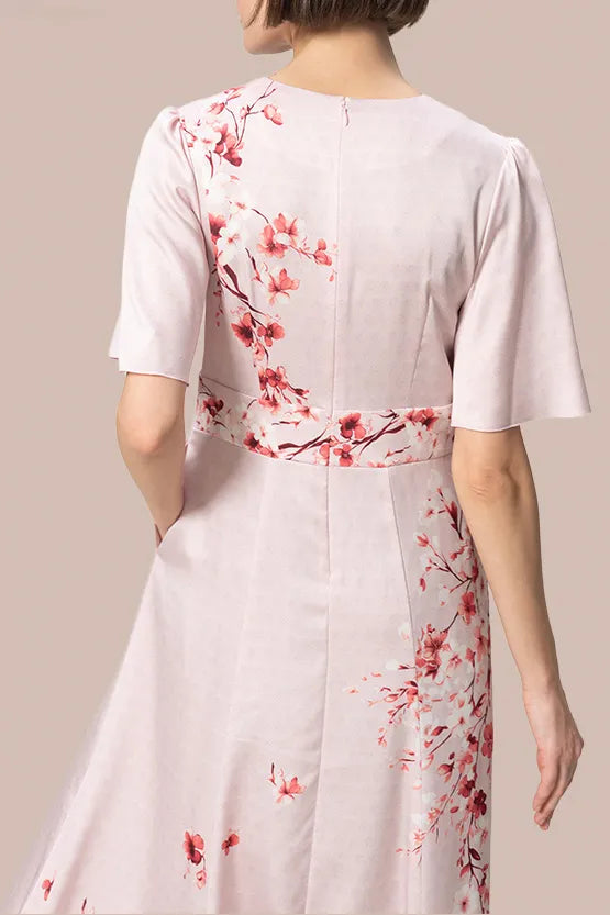 Stretch Georgette SAKURA Flare Dress with Bell Sleeves