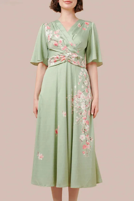 Stretch Georgette SAKURA Flare Dress with Bell Sleeves