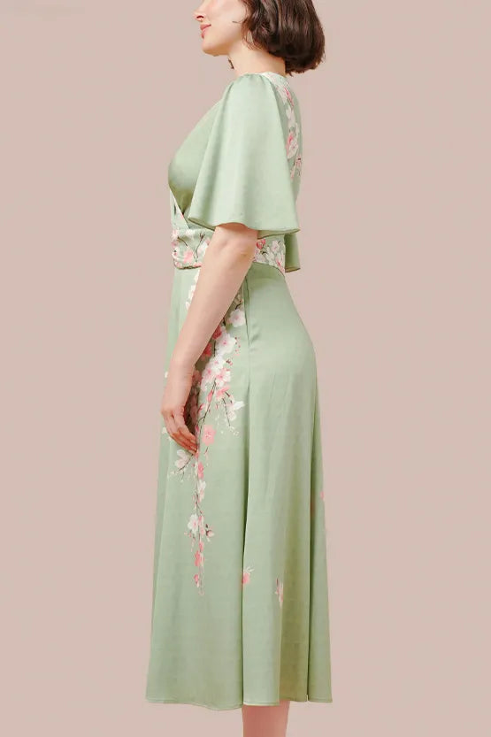 Stretch Georgette SAKURA Flare Dress with Bell Sleeves