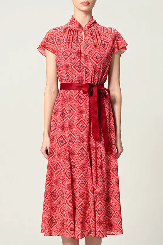 Oshima Tsumugi Design Stretch Chiffon: Mid-Length Semi-Mermaid Dress