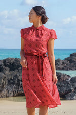 【大島紬意匠 ストレッチシフォン】ミドル丈セミマーメイドワンピース