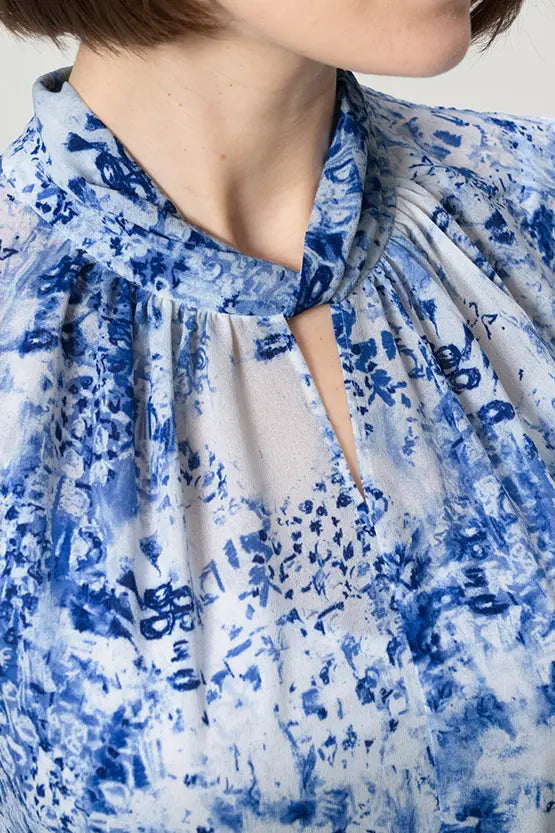 【ストレッチシフォン】ツイストネックミドル丈マーメイドワンピース