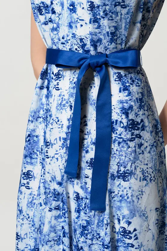 【ストレッチシフォン】ツイストネックミドル丈マーメイドワンピース