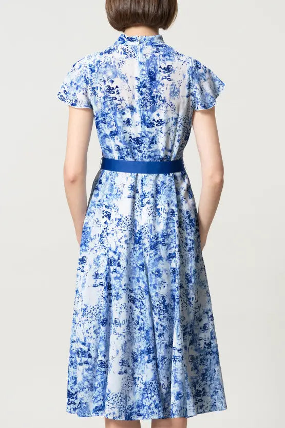 【ストレッチシフォン】ツイストネックミドル丈マーメイドワンピース