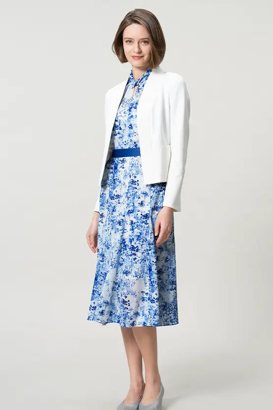 【ストレッチシフォン】ツイストネックミドル丈マーメイドワンピース