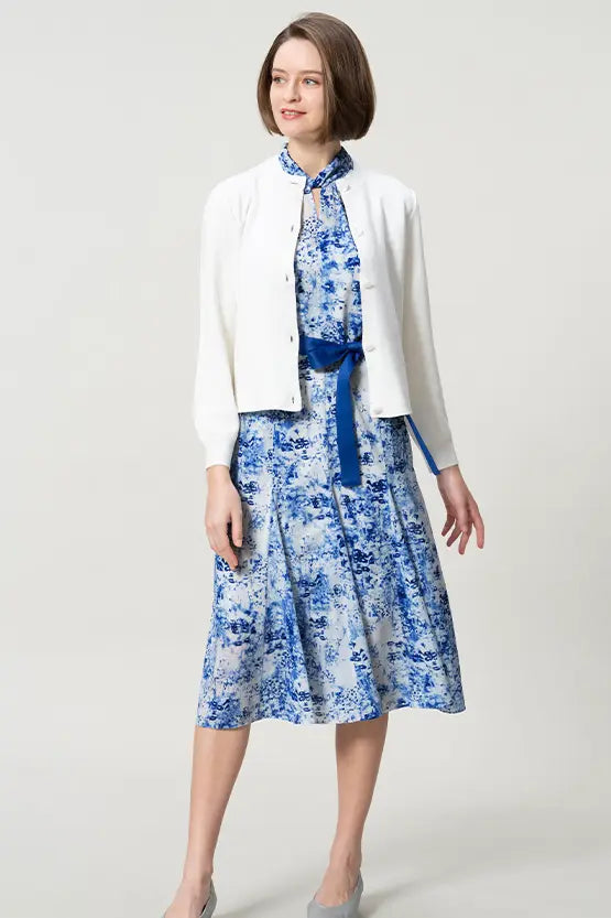 【ストレッチシフォン】ツイストネックミドル丈マーメイドワンピース