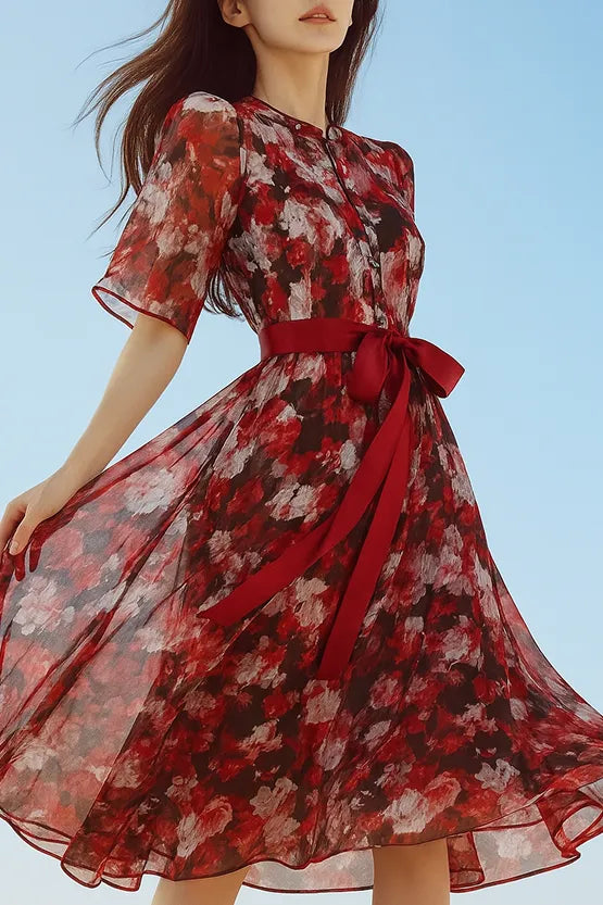 【ストレッチシフォン】Passion(情熱) マンダリンマーメイドワンピース