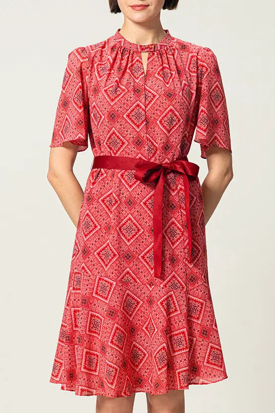 Oshima Tsumugi Design Stretch Chiffon: Knee-Length Mermaid Dress