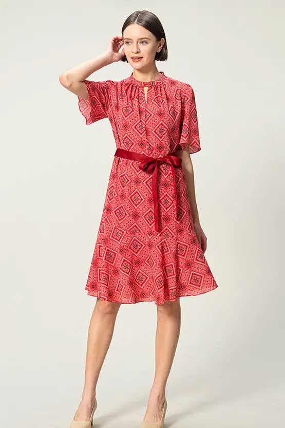 Oshima Tsumugi Design Stretch Chiffon: Knee-Length Mermaid Dress