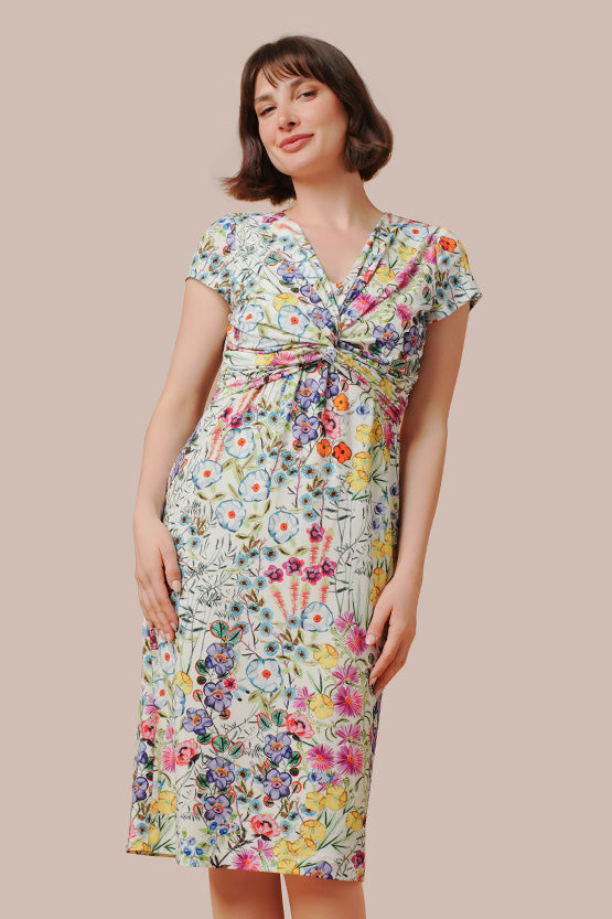 【ストレッチジャージー】ひざ丈ツイストワンピース