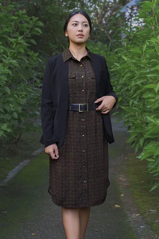 Oshima Tsumugi Design Stretch Georgette: Shirt Dress