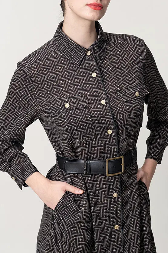 Oshima Tsumugi Design Stretch Georgette: Shirt Dress