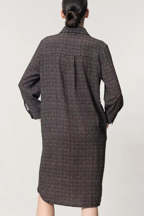 Oshima Tsumugi Design Stretch Georgette: Shirt Dress