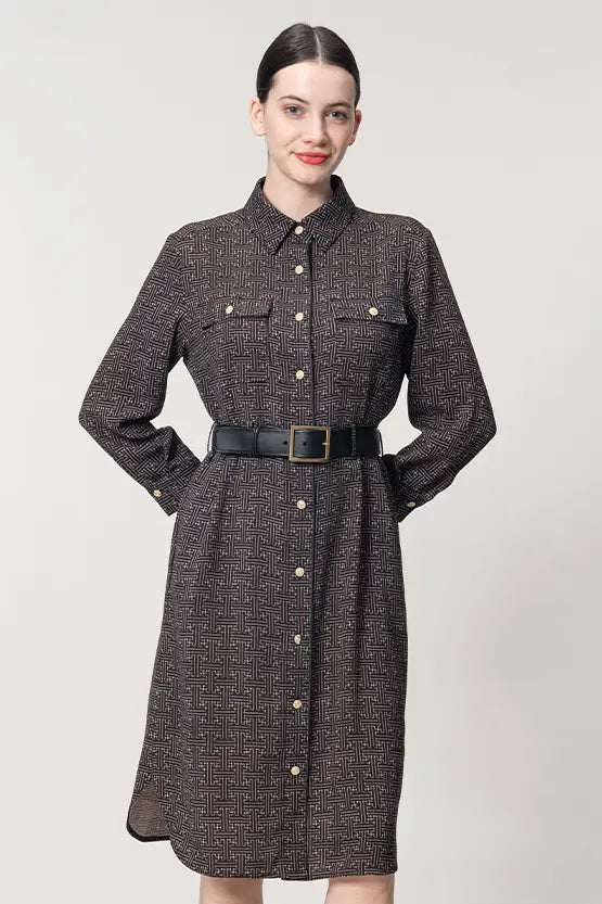 Oshima Tsumugi Design Stretch Georgette: Shirt Dress