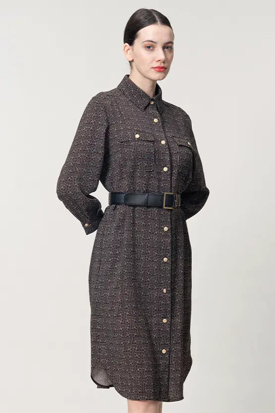 Oshima Tsumugi Design Stretch Georgette: Shirt Dress