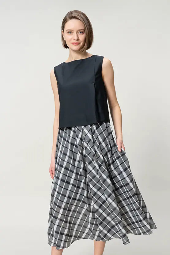 【ストレッチシフォン】レイヤードワンピース