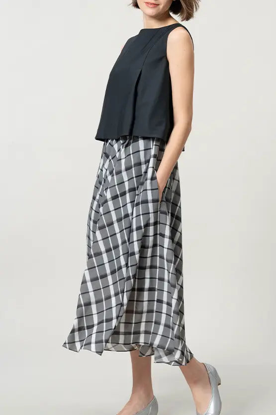 【ストレッチシフォン】レイヤードワンピース