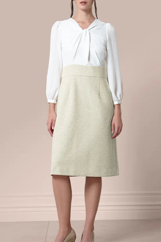 【ストレッチジョーゼット×ラメジャカード】ツイスト台形ワンピース